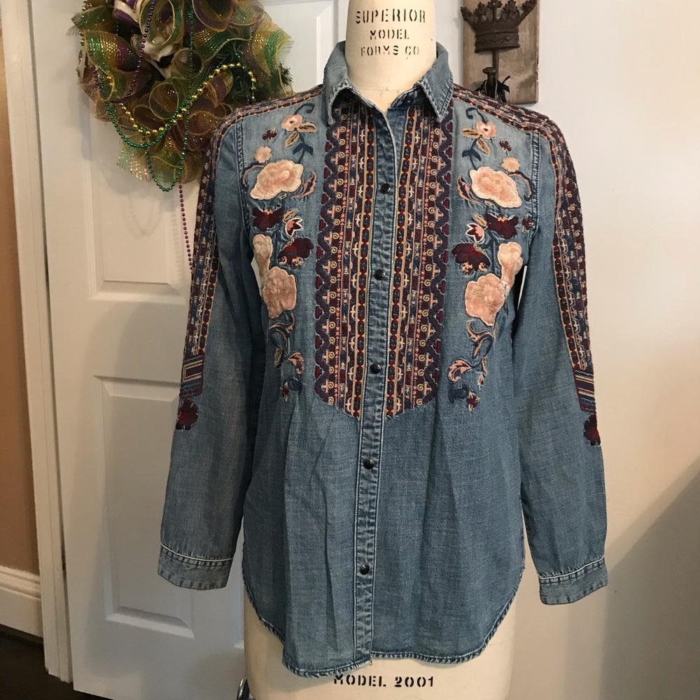 Driftwood Long sleeve Jean shirt embroidered